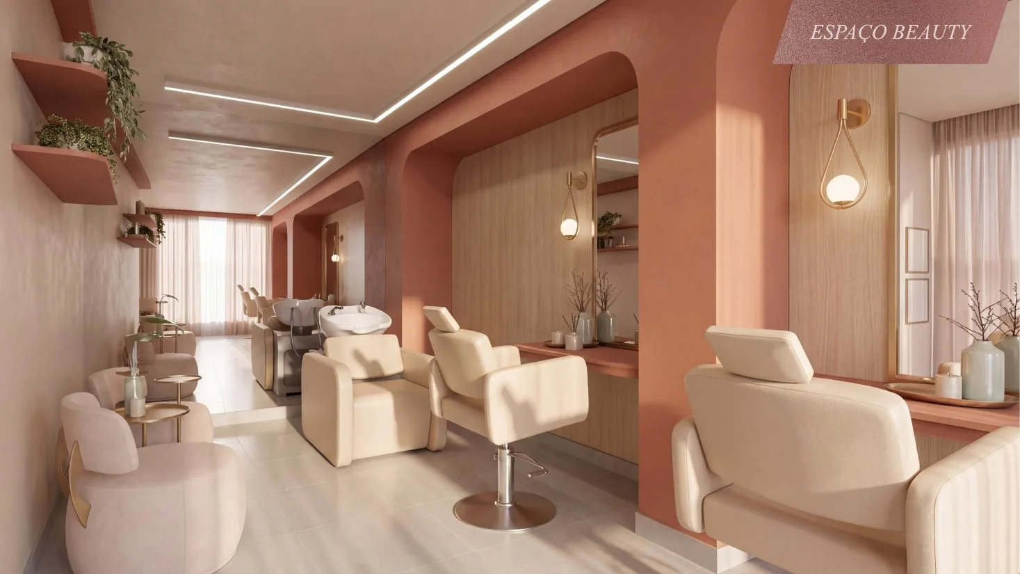 Espaço beauty do Casa Sigaud, com cadeiras de salão