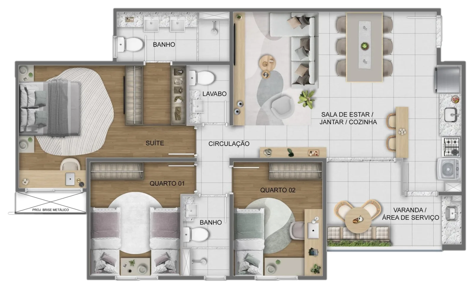 Planta de apartamento de 3 quartos com suíte, lavabo e varanda do Casa Sintra, com 82,79 m²