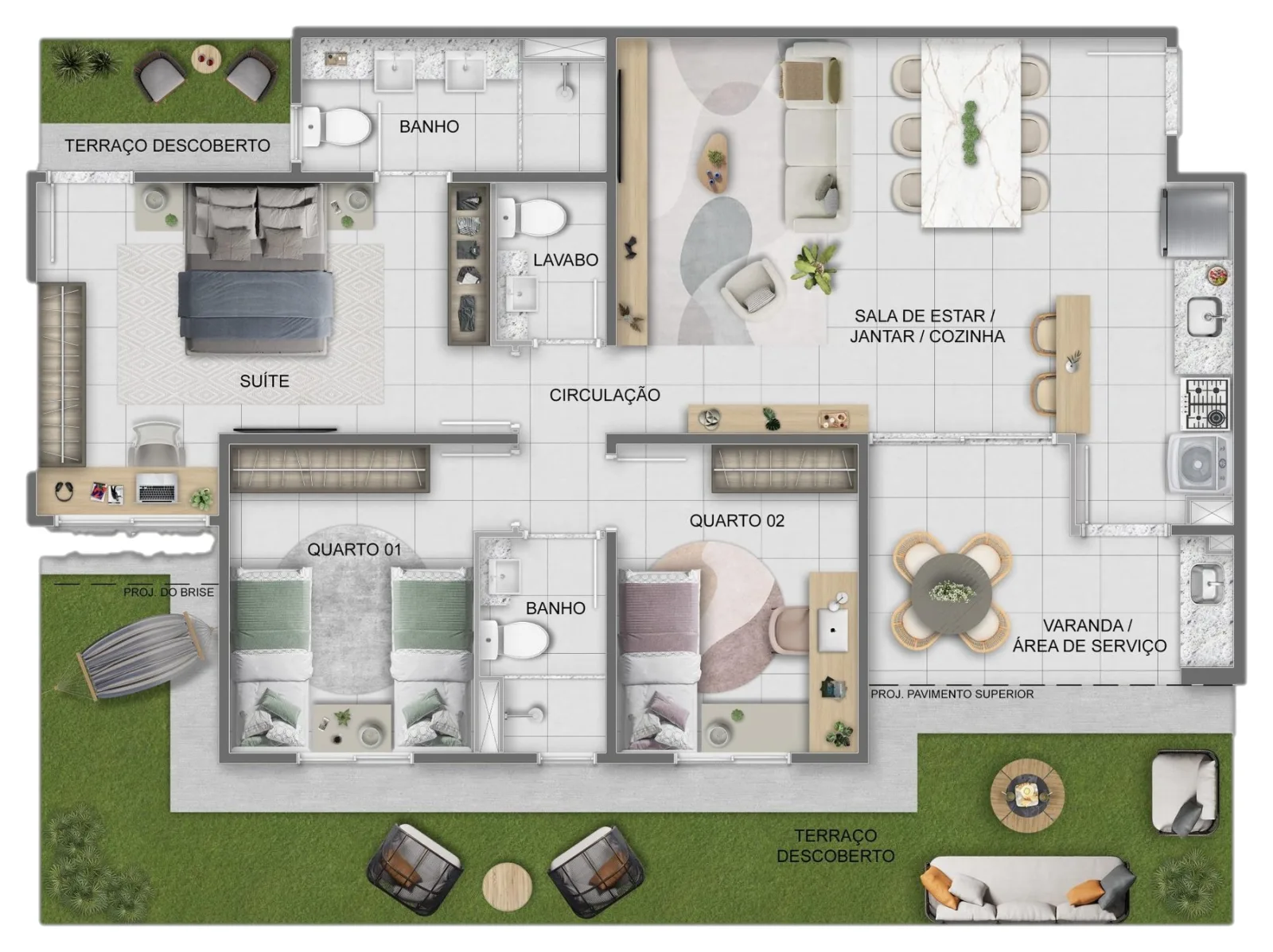 Planta de apartamento de 3 quartos com suíte, lavabo e área privativa do Casa Sintra, com 117,64 m²