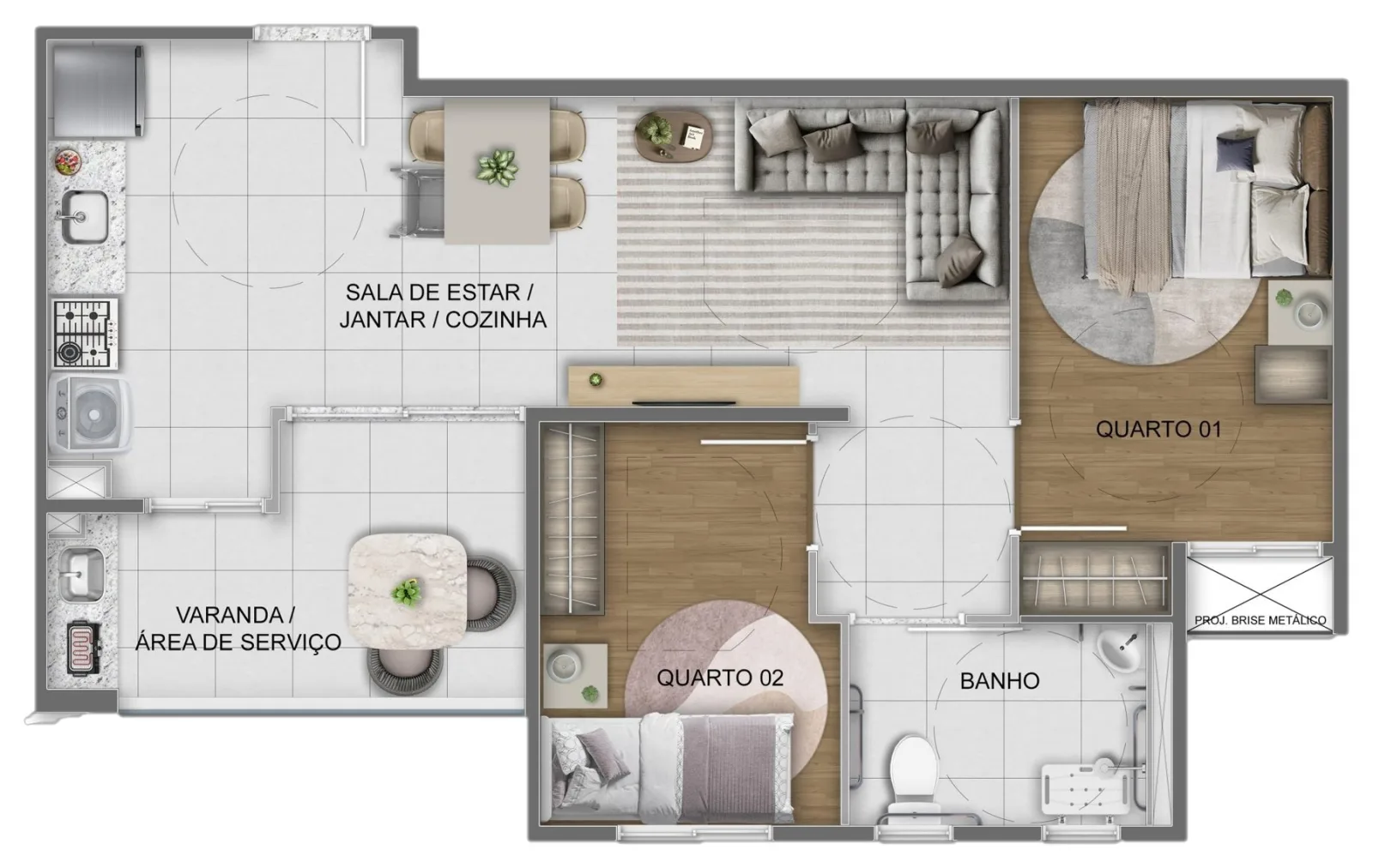 Planta de apartamento de 2 quartos com varanda do Casa Sintra, com 54,89 m²